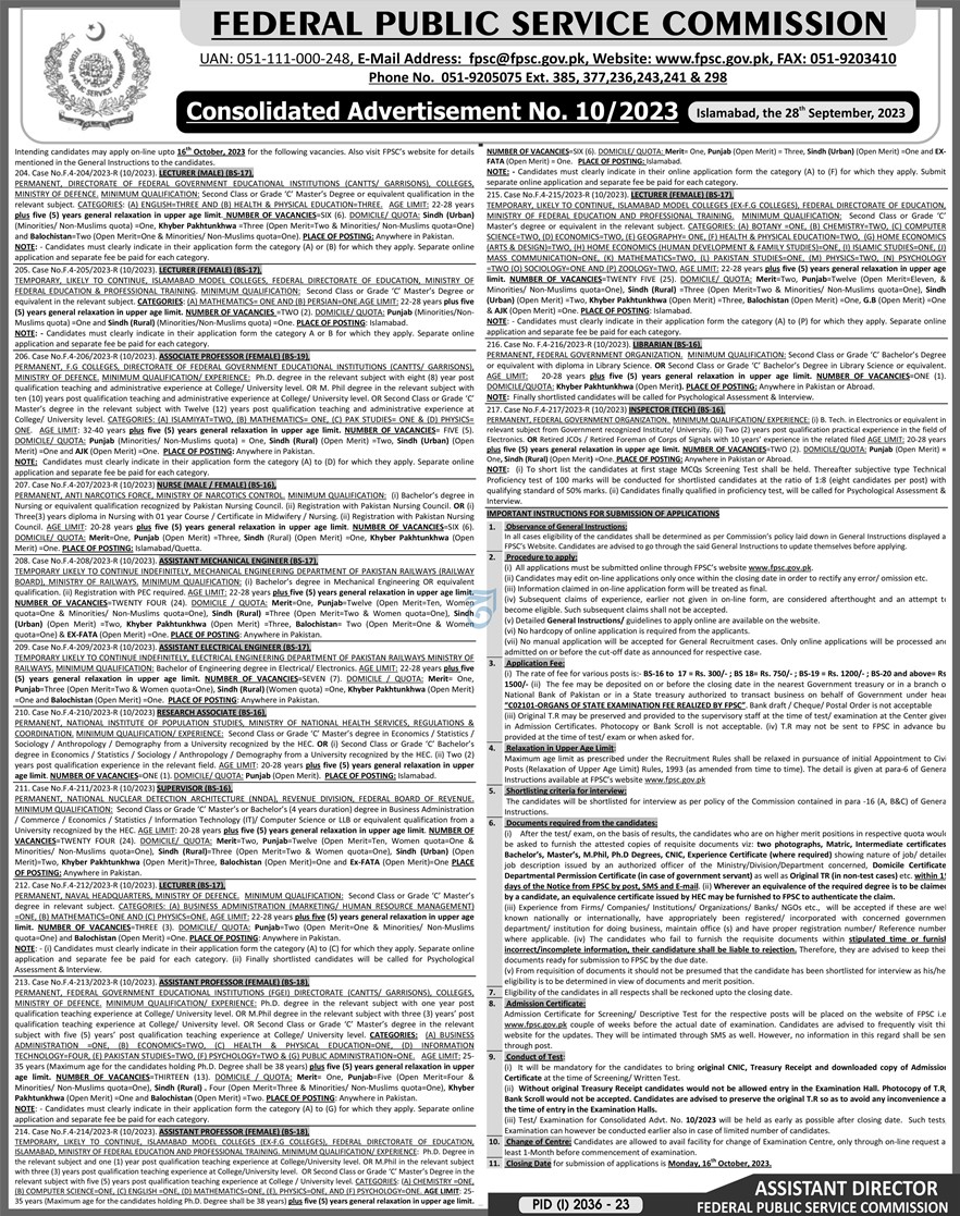 FPSC Islamabad Announces Education And Medical Jobs 2023