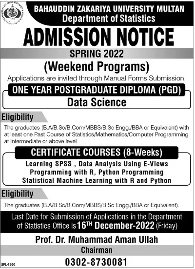 BZU PG Diploma And Certificate Admission 2023