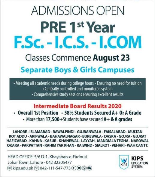 Kips College KC Islamabad FA FSc Admission 2023