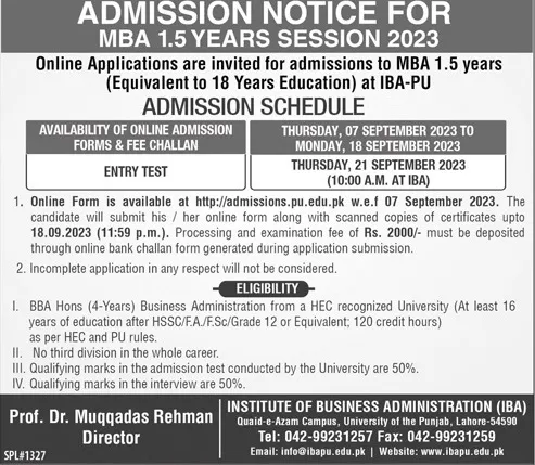 University Of The Punjab PU MS Admission 2023