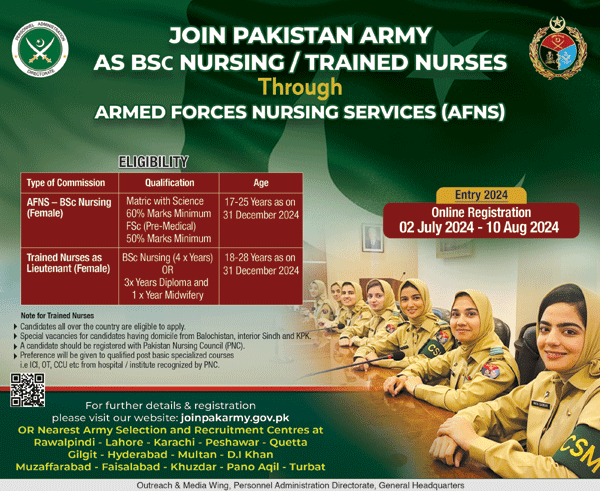 Join Pak Army as Nurse AFNS 2024
