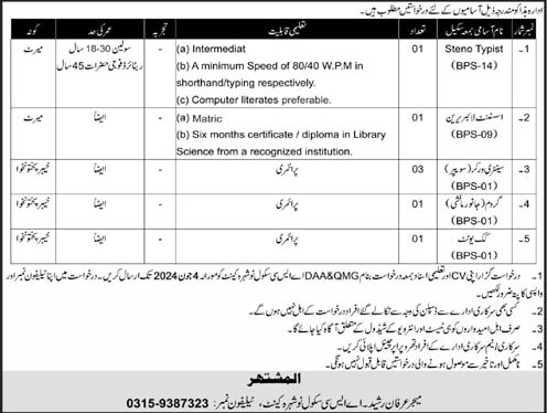 ASC Nowshera Cantt Announces Staff Jobs 2024