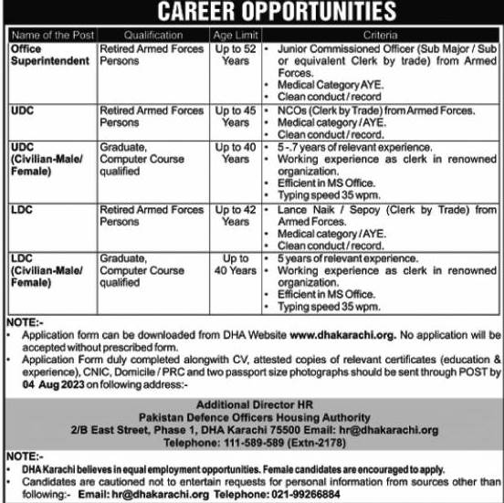 DHA Karachi announces Staff Jobs 2024