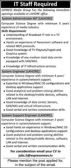 Express Media Group Lahore announces Staff Jobs 2023