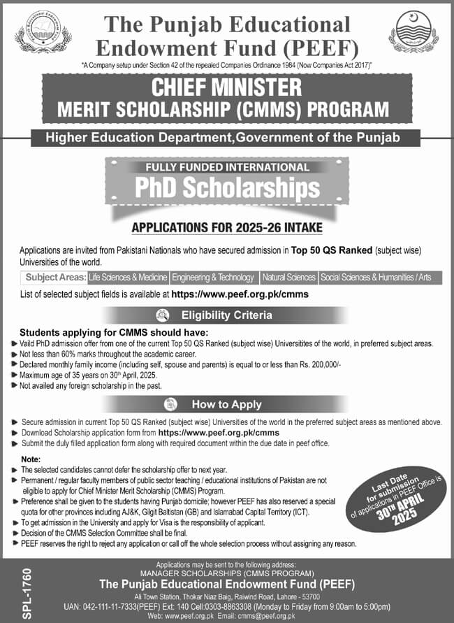 Peef Announces Cmms Merit Scholarship