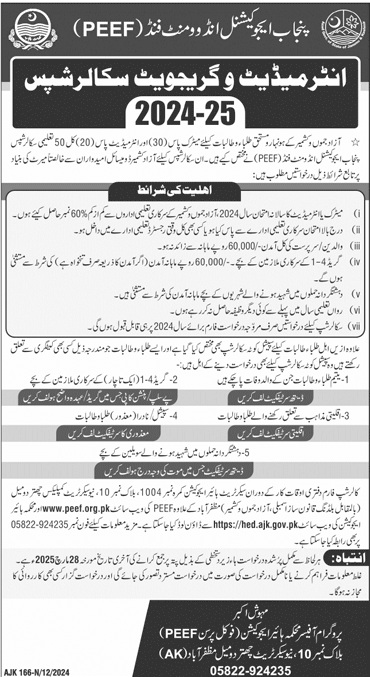 Peef Scholarships For Ajk Students