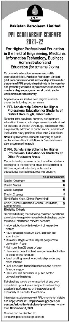 Pakistan Petroleum Limited Ppl Undergraduate And Masters Scholarship